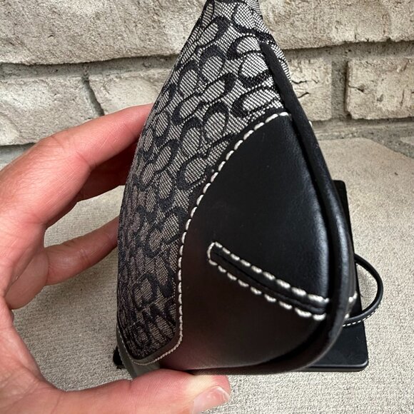 COACH VINTAGE Y2K MONOGRAM CANVAS & LEATHER WRISTLET MINI PURSE CLUTCH BLACK - Picture 8 of 11